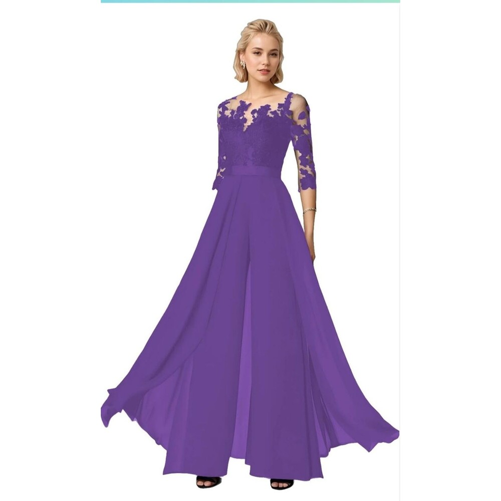 New Special Occasion (12) Purple Embroidered & Chiffon Walk Thru Jumpsuit Dress